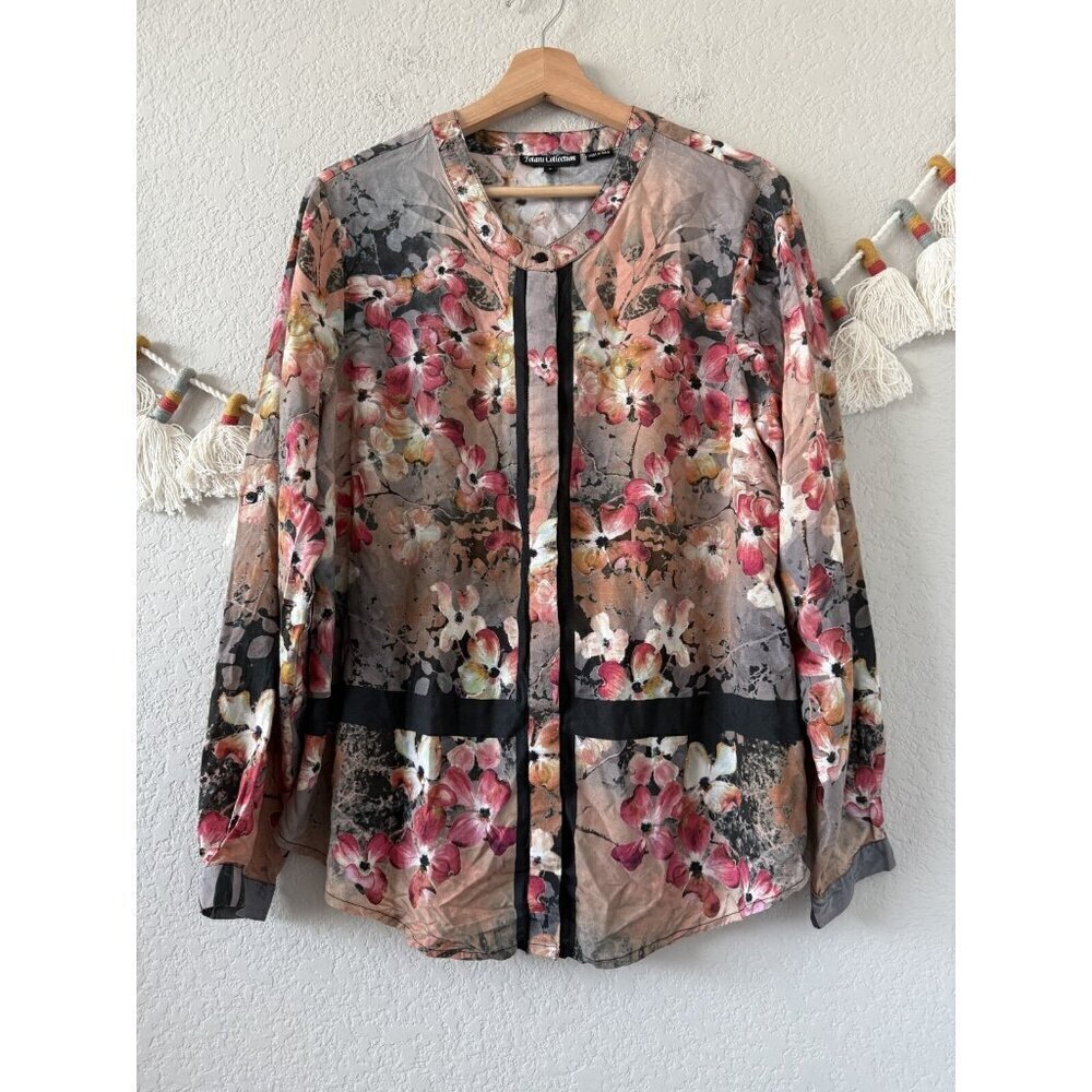 Tolani Collection Adele Multi Color Floral Button Up Modal Top Boho Peasant L